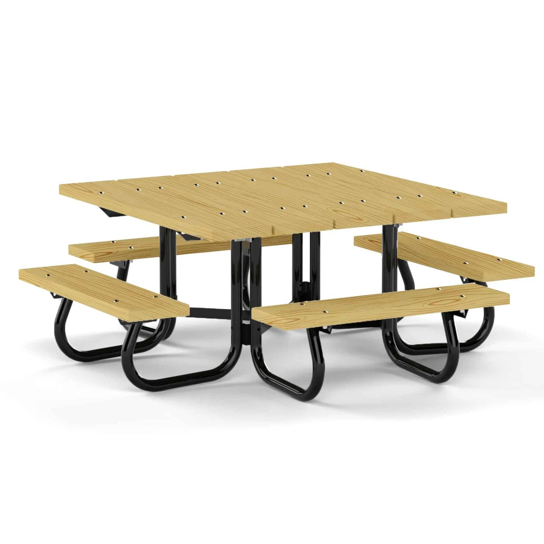 cs4sjcw-web Wooden picnic table with black metal frame.