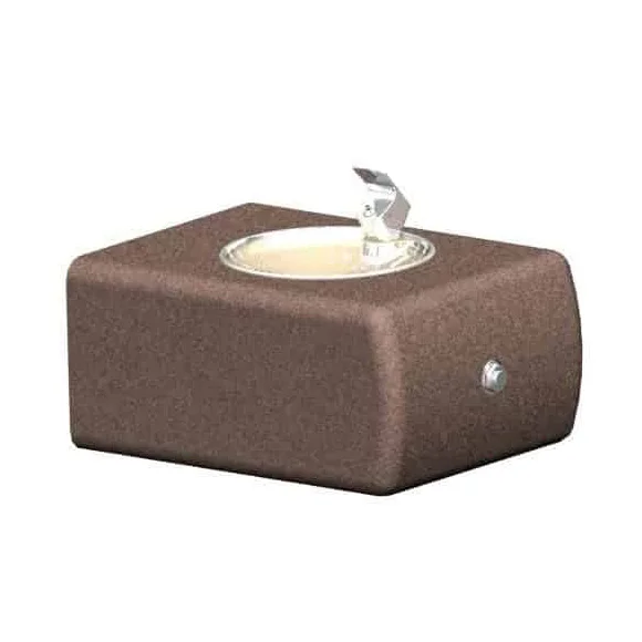 Outdoor water fountain in brown stone.