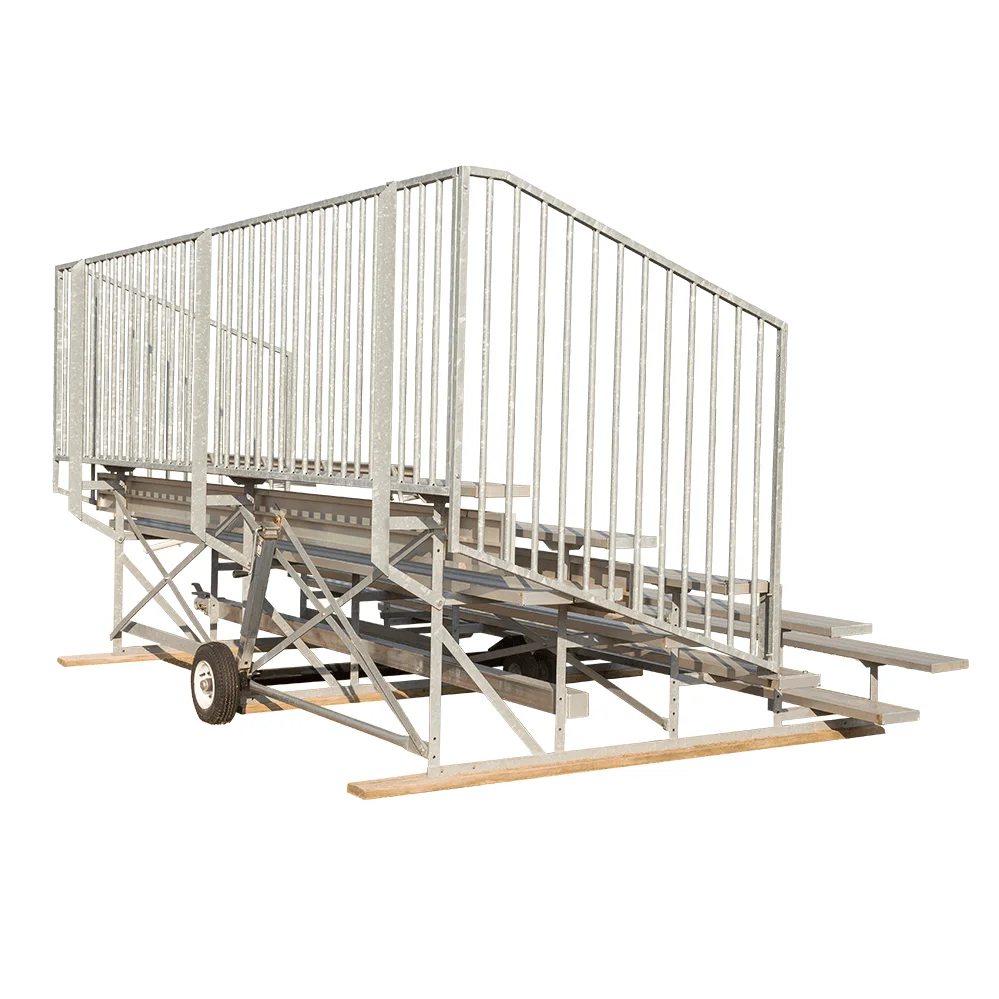 jiffy-mover Metal ramp with wooden steps and metal railing.