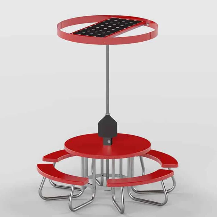 kcsssr-red2 Red picnic table with a canopy and four seats.