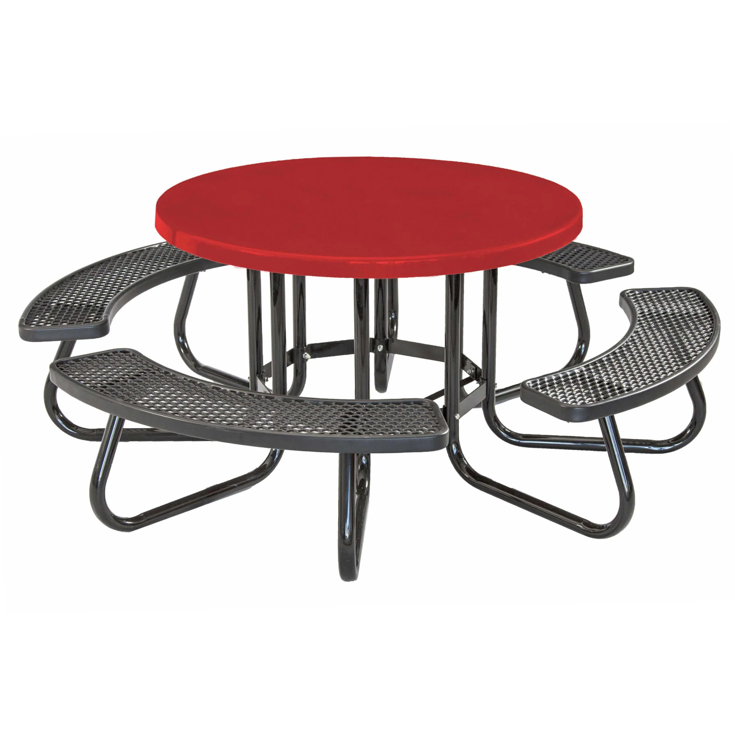 rtrcfvps-redtopweb-scaled-1 Round picnic table with red top and black metal legs.