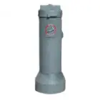 Grey cylindrical object with a red circular logo featuring a cigarette.