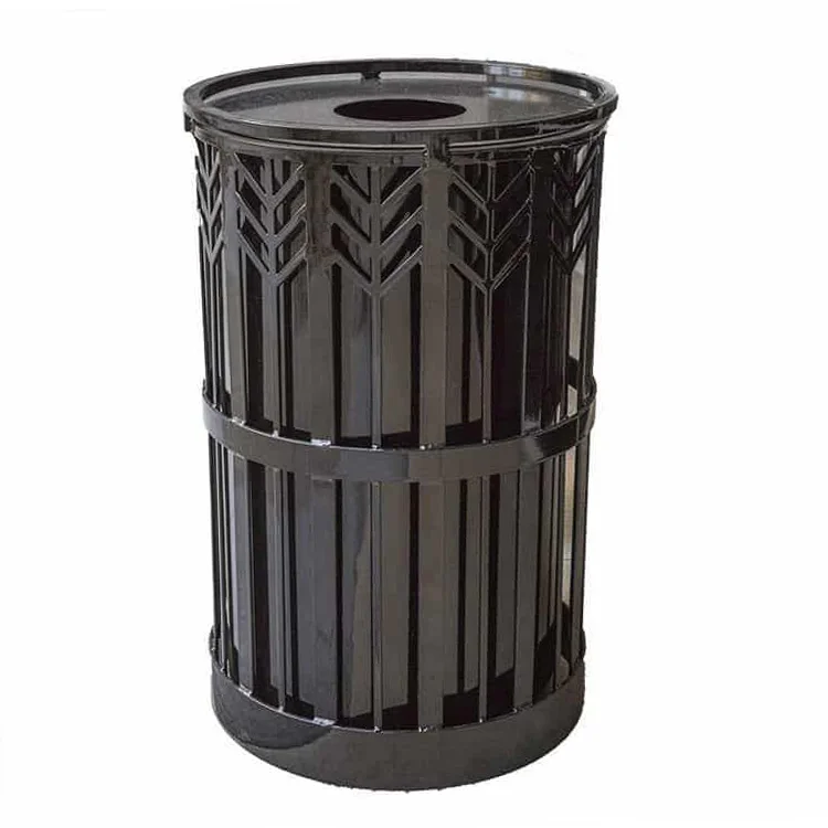 ssslt-black-web Black cylindrical trash can with decorative pattern.