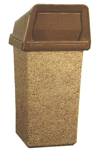 Brown textured trash can.
