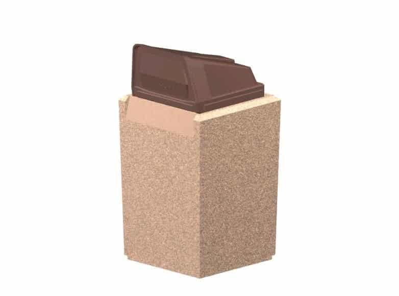 Brown brick chimney cap on a beige brick.