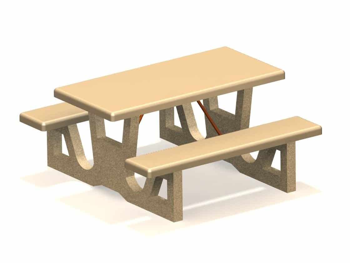Beige picnic table and benches.