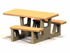Outdoor picnic table and benches.