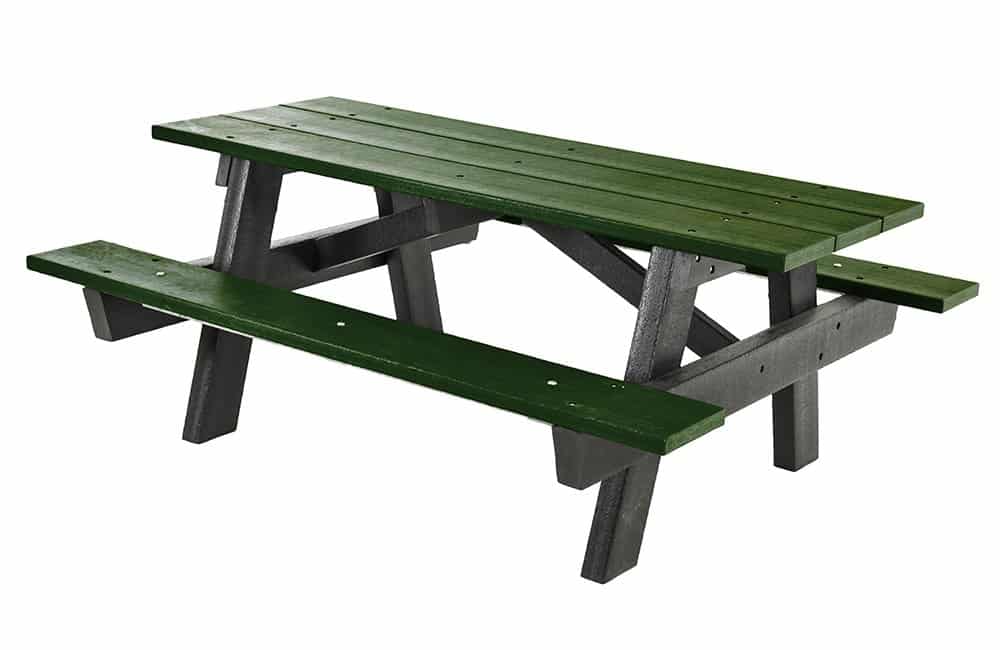 Green and black picnic table.
