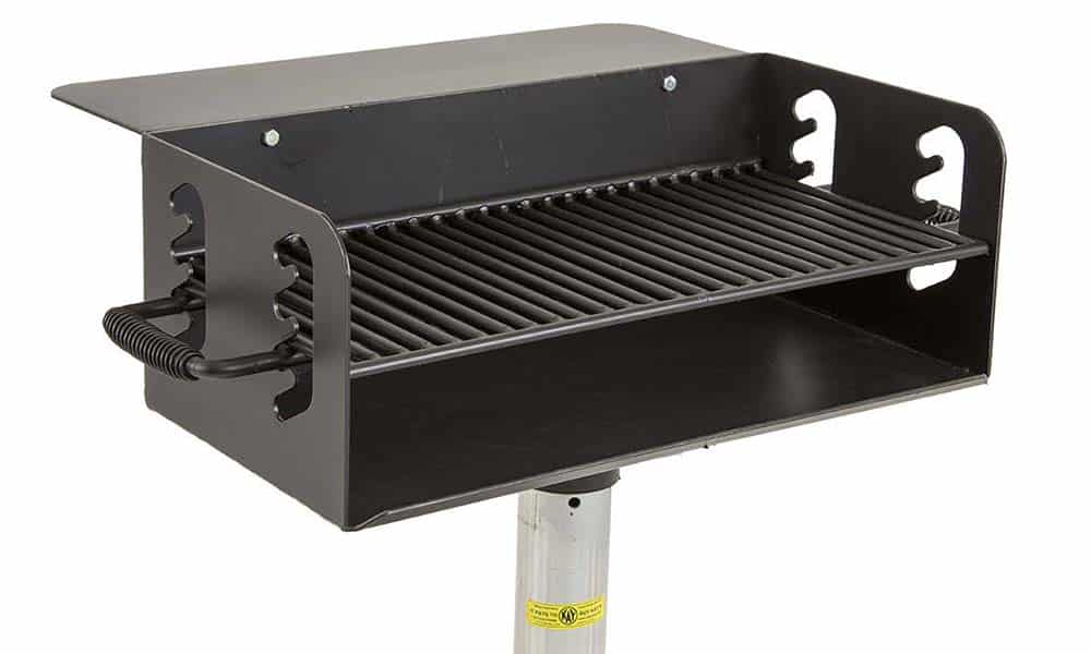 Portable grill on a stand.