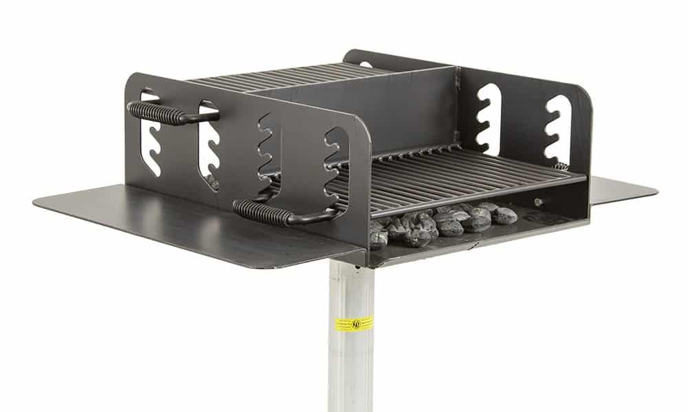 Portable grill on a stand.