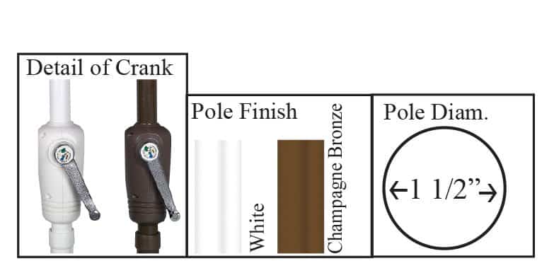 Detail of crank and pole finish options.