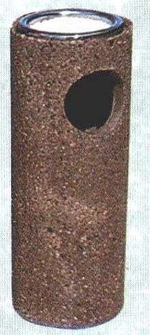 Cylindrical object with a textured surface and a circular opening at one end.