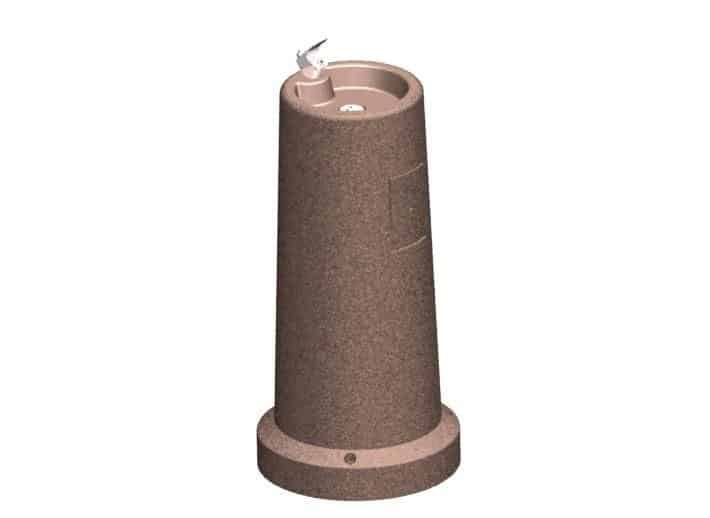 Brown outdoor drinking fountain with spigot.