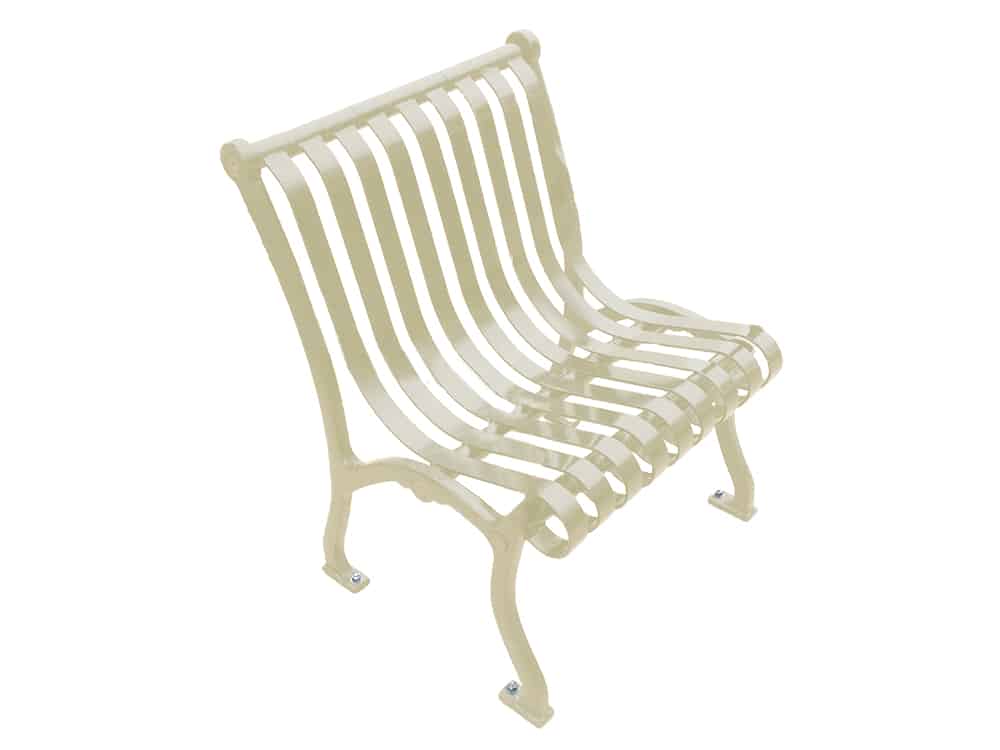 Beige metal bench on white background.