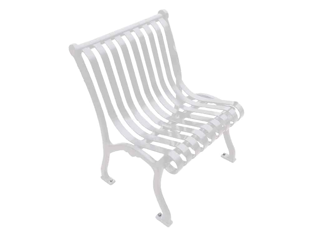 White metal outdoor bench.