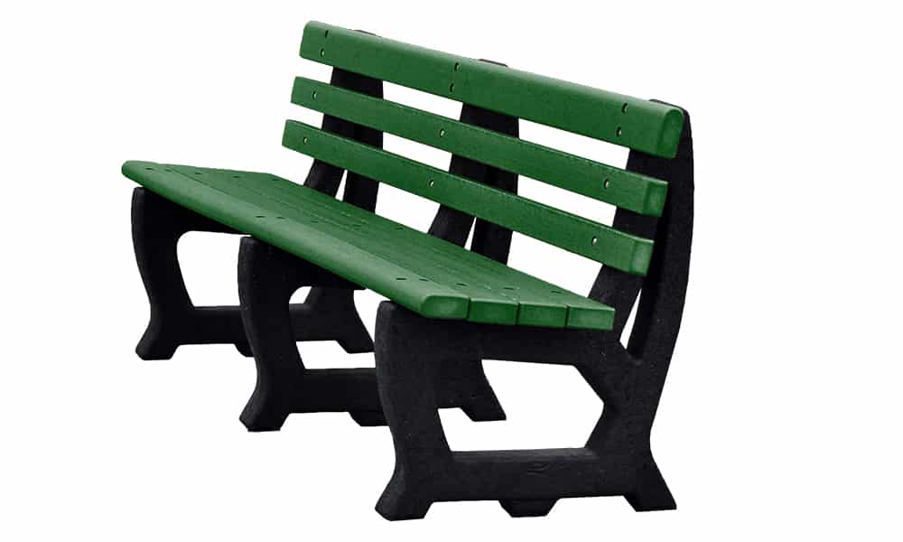 Green and black plastic bench.