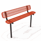 Red metal bench on a white background.