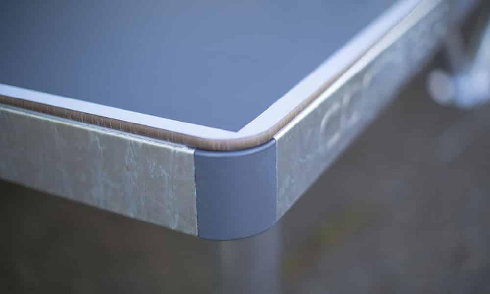 Close-up view of a laptop's corner.