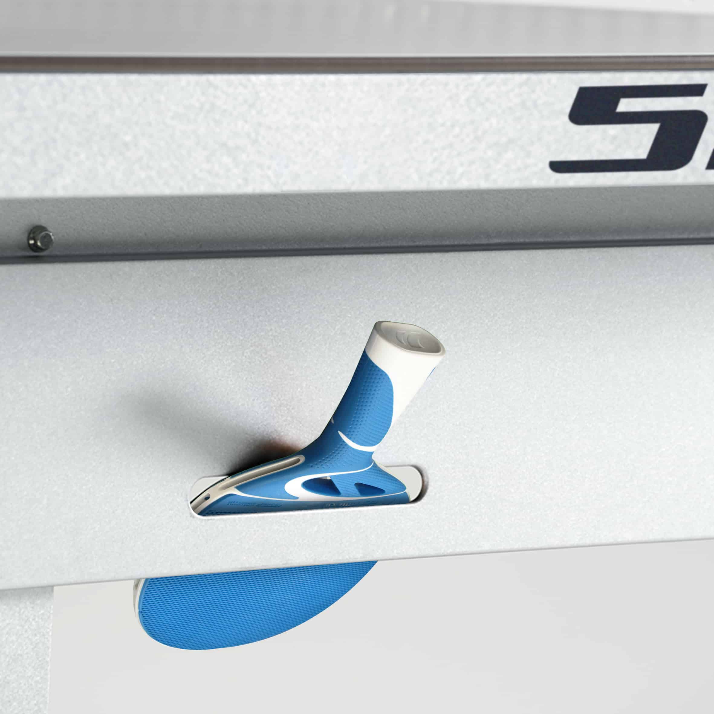 Golf club head cover in blue and white.