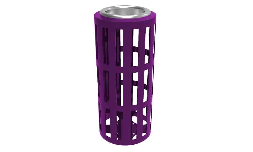 Purple cylindrical object with a metallic top.