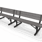 Gray metal bench in snow.