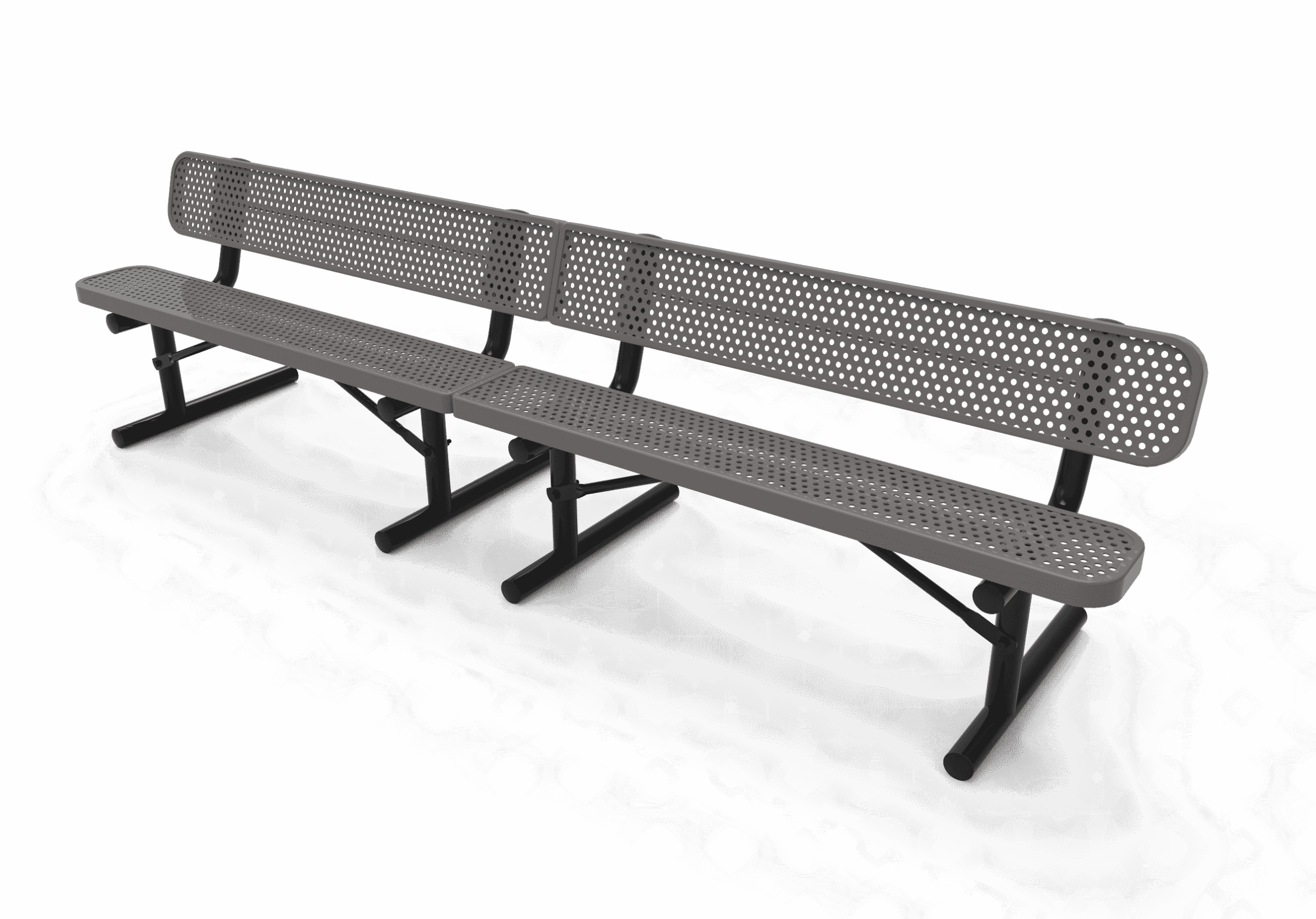 Gray metal bench in snow.