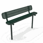 Green metal bench on a white background.