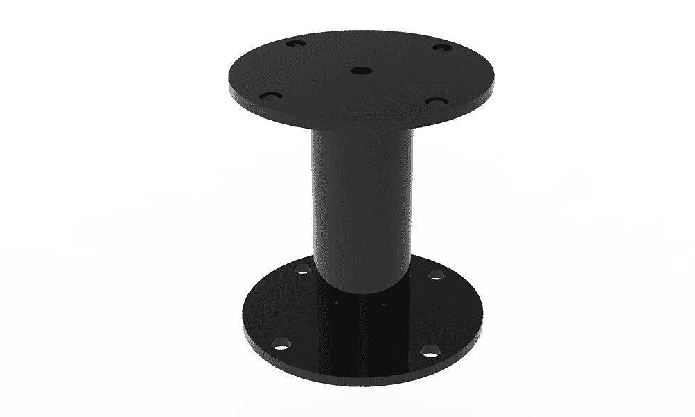 Black stand against a world map background.