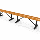 Orange metal bench on a white background.