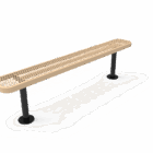Long bench with perforated top and black legs.