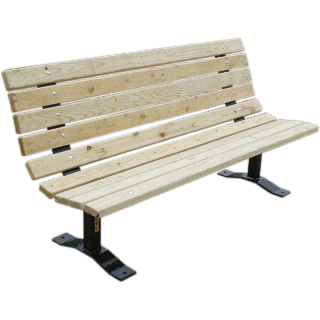 6CB2SYP Wooden bench with metal supports.