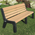 Beige and black park bench on grass.