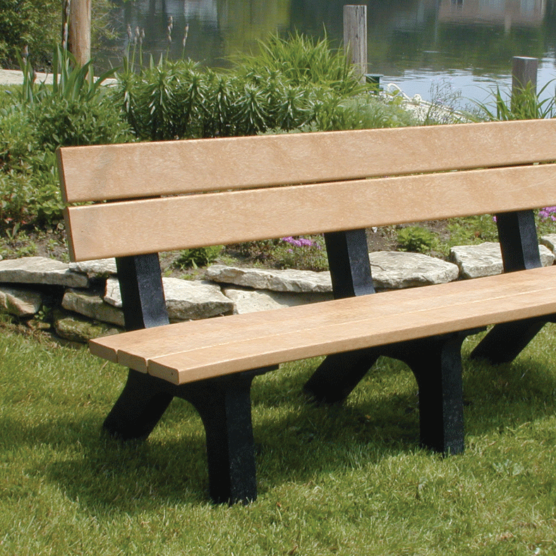 pr6rib Wooden bench in a park setting.